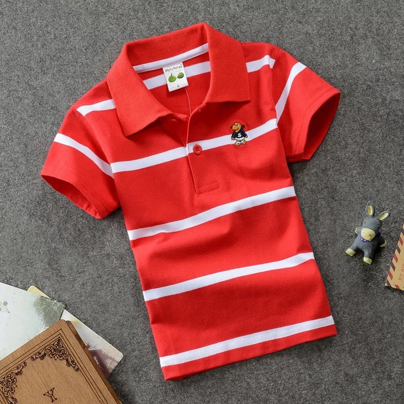 CUHK Children's T-shirt Cotton Striped Lapel Polo Shirt - Nyaabs