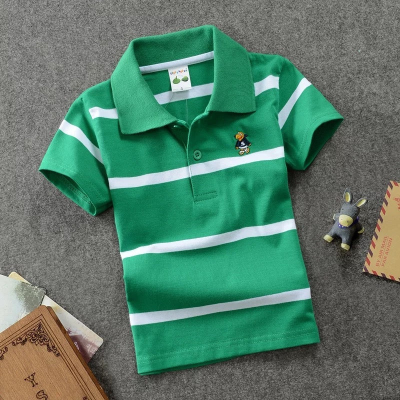 CUHK Children's T-shirt Cotton Striped Lapel Polo Shirt - Nyaabs