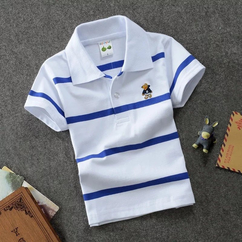 CUHK Children's T-shirt Cotton Striped Lapel Polo Shirt - Nyaabs