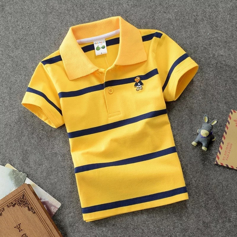 CUHK Children's T-shirt Cotton Striped Lapel Polo Shirt - Nyaabs