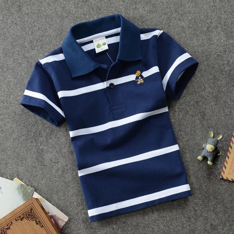 CUHK Children's T-shirt Cotton Striped Lapel Polo Shirt - Nyaabs