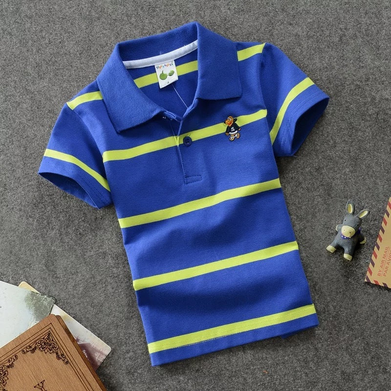 CUHK Children's T-shirt Cotton Striped Lapel Polo Shirt - Nyaabs