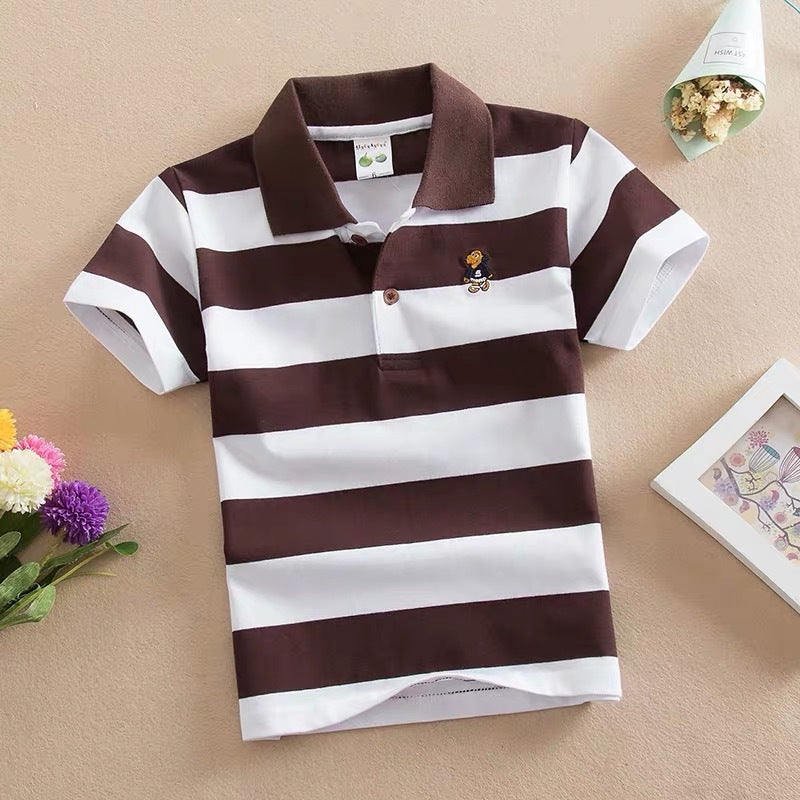 CUHK Children's T-shirt Cotton Striped Lapel Polo Shirt - Nyaabs