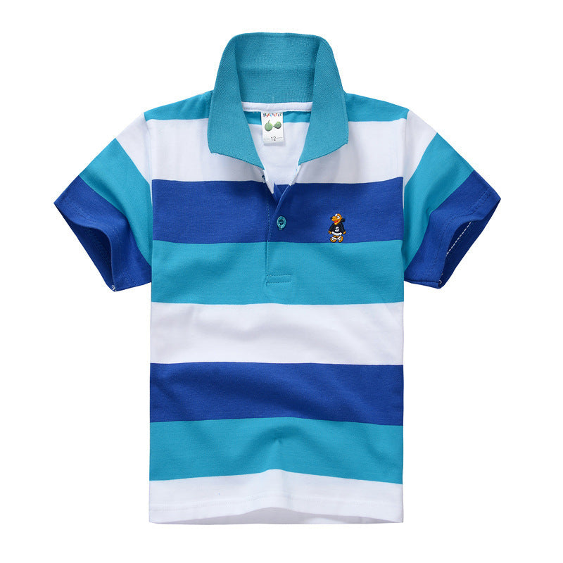 CUHK Children's T-shirt Cotton Striped Lapel Polo Shirt - Nyaabs