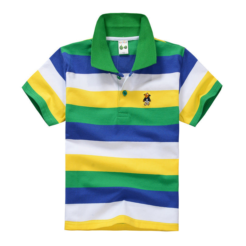 CUHK Children's T-shirt Cotton Striped Lapel Polo Shirt - Nyaabs