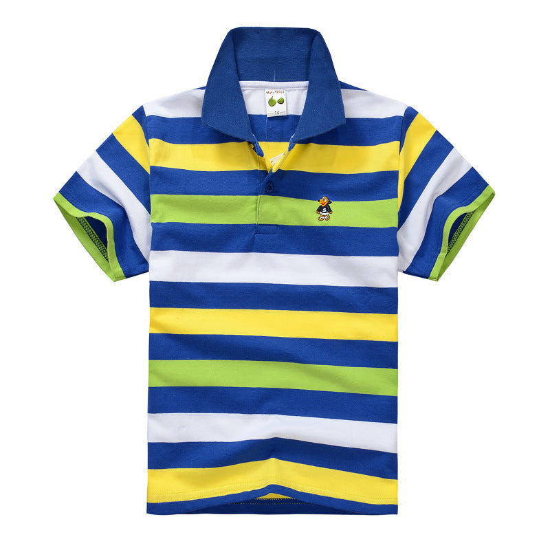 CUHK Children's T-shirt Cotton Striped Lapel Polo Shirt - Nyaabs