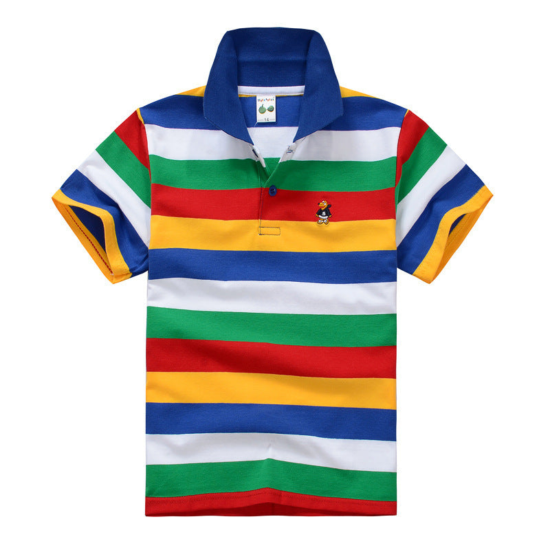 CUHK Children's T-shirt Cotton Striped Lapel Polo Shirt - Nyaabs