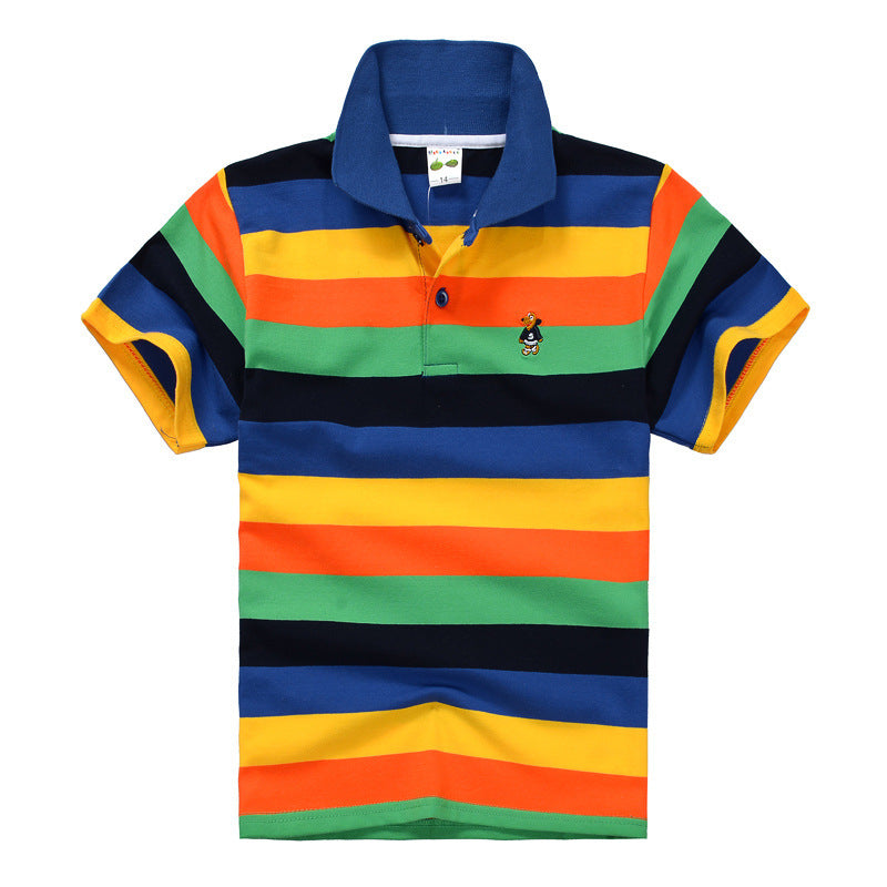 CUHK Children's T-shirt Cotton Striped Lapel Polo Shirt - Nyaabs