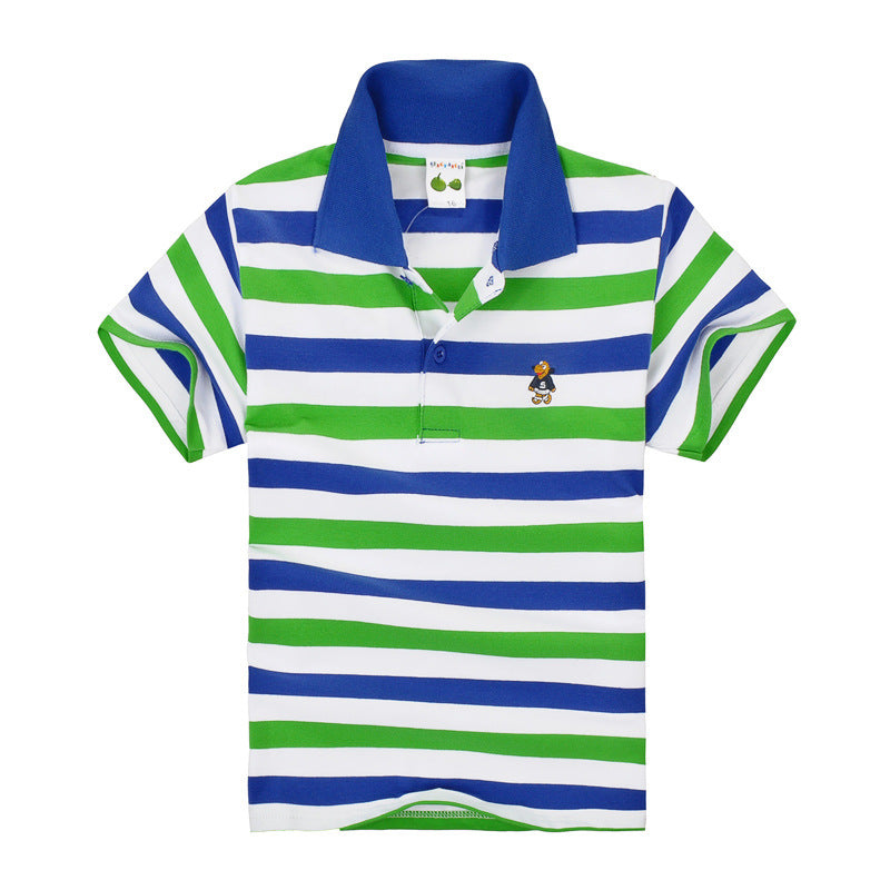 CUHK Children's T-shirt Cotton Striped Lapel Polo Shirt - Nyaabs