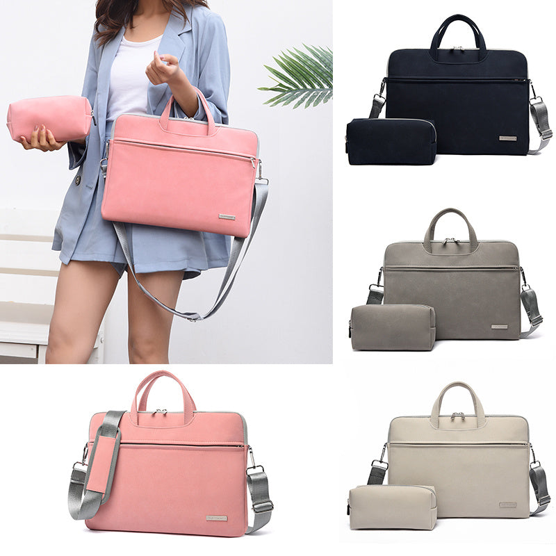 PU Leather Women Laptop Bag Notebook Carrying Case Briefcase For Macbook Air 13.3 14 15.6 Inch Men Handbags Shoulder Mouse Bag nyaabs.com