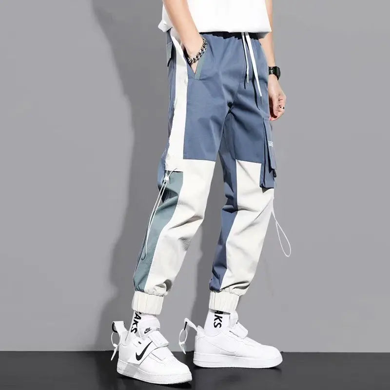 Men's Versatile Ankle-tied Stitching Drawstring Thin Casual Pants - Nyaabs