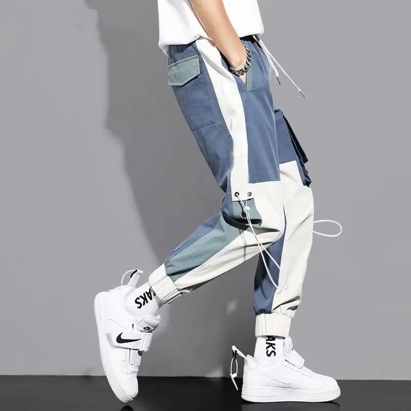 Men's Versatile Ankle-tied Stitching Drawstring Thin Casual Pants - Nyaabs