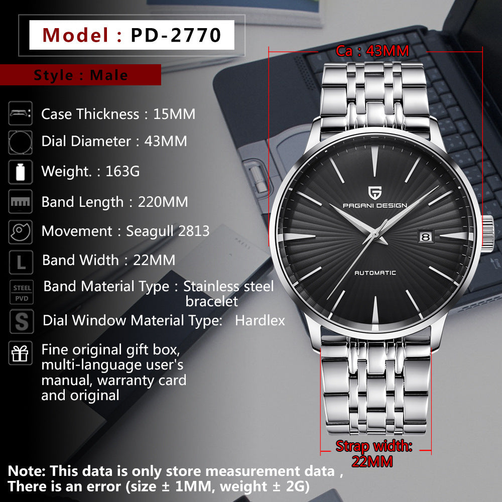 Mechanical Watch Men's Waterproof Steel Band Watch - Nyaabs