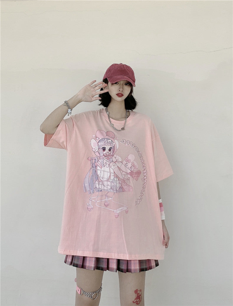 Printed Short-sleeved Soft Girl Loose Student Half-sleeved T-shirt Women - Nyaabs