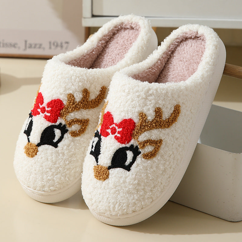 Christmas Home Slippers Cute Cartoon Santa Claus Cotton Slippers For Women And Men Couples Winter Warm Furry Shoes - Nyaabs