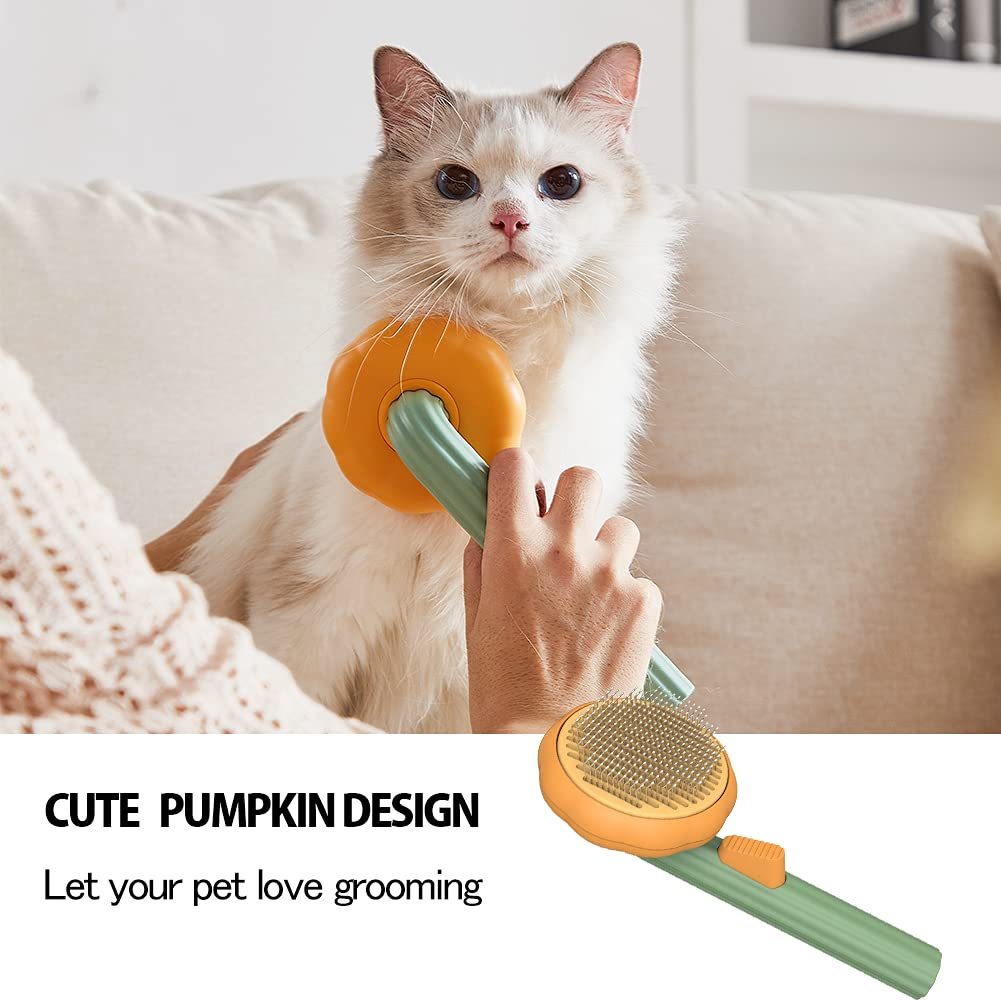 Pet Pumpkin Brush, Pet Grooming Self Cleaning Slicker Brush For Dogs Cats Puppy Rabbit, Cat Brush Grooming Gently Removes Loose Undercoat, Mats Tangled Hair Slicker Brush nyaabs.com