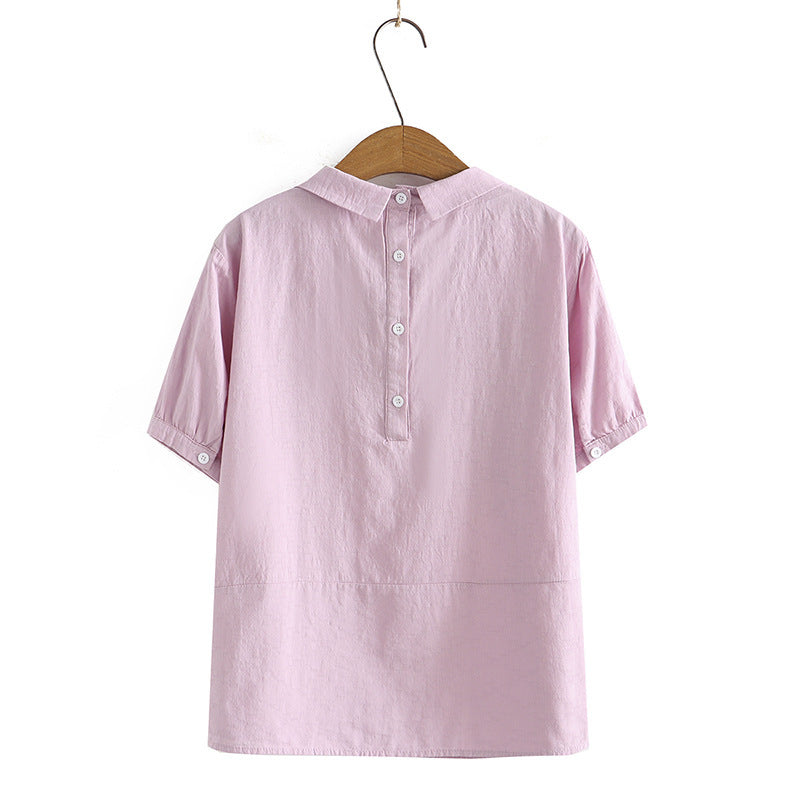 Cotton Jacquard Doll Shirt Short Sleeve Simple All-match T-shirt - Nyaabs