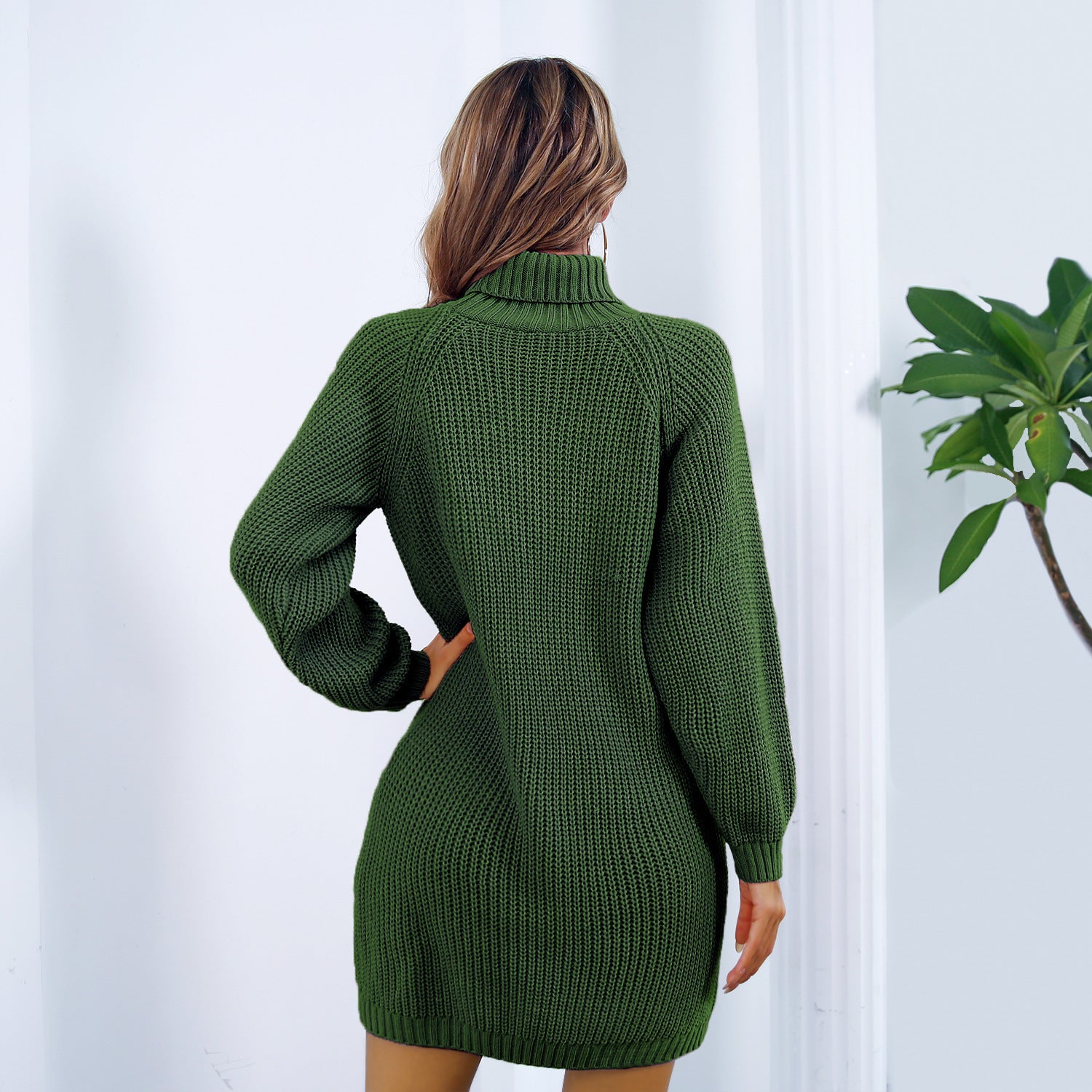 Winter Turtleneck Long Sweater Dress With Button Design Leisure Clinch Long Sleeve Base Sweater Women - Nyaabs