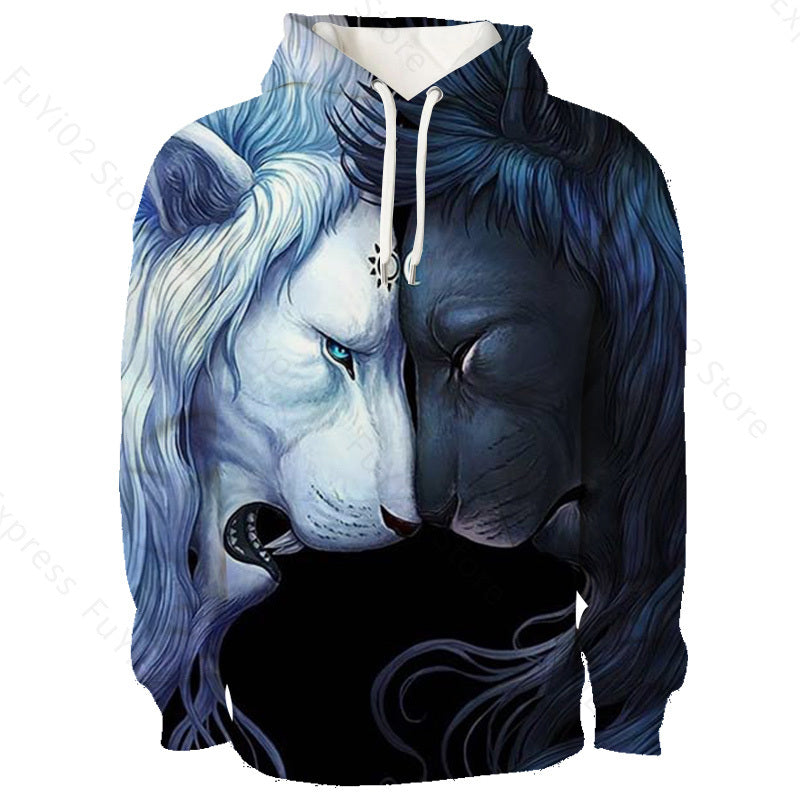 Animal 3d Wolf Pattern Hoodie Men And Women Sports Casual Wear - Nyaabs