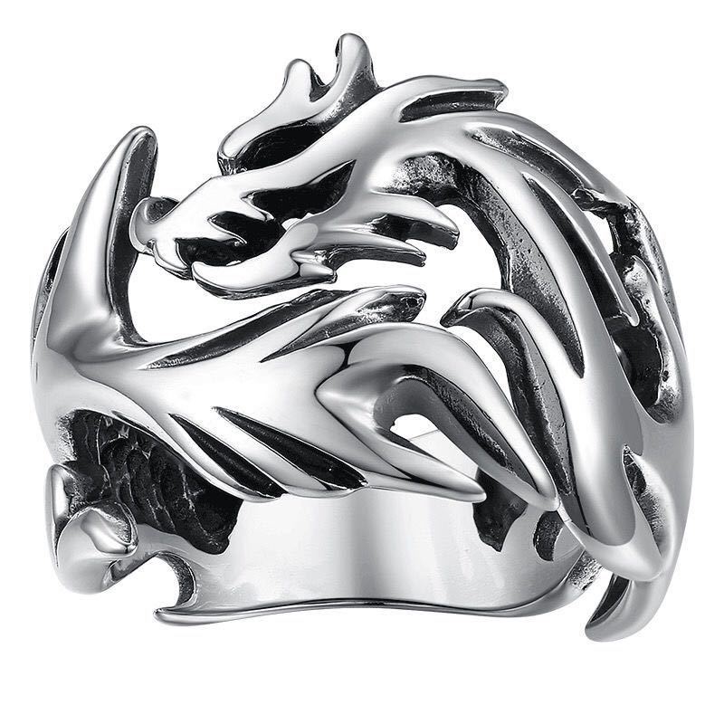 Flame Dragon Silver Ring Men - Nyaabs