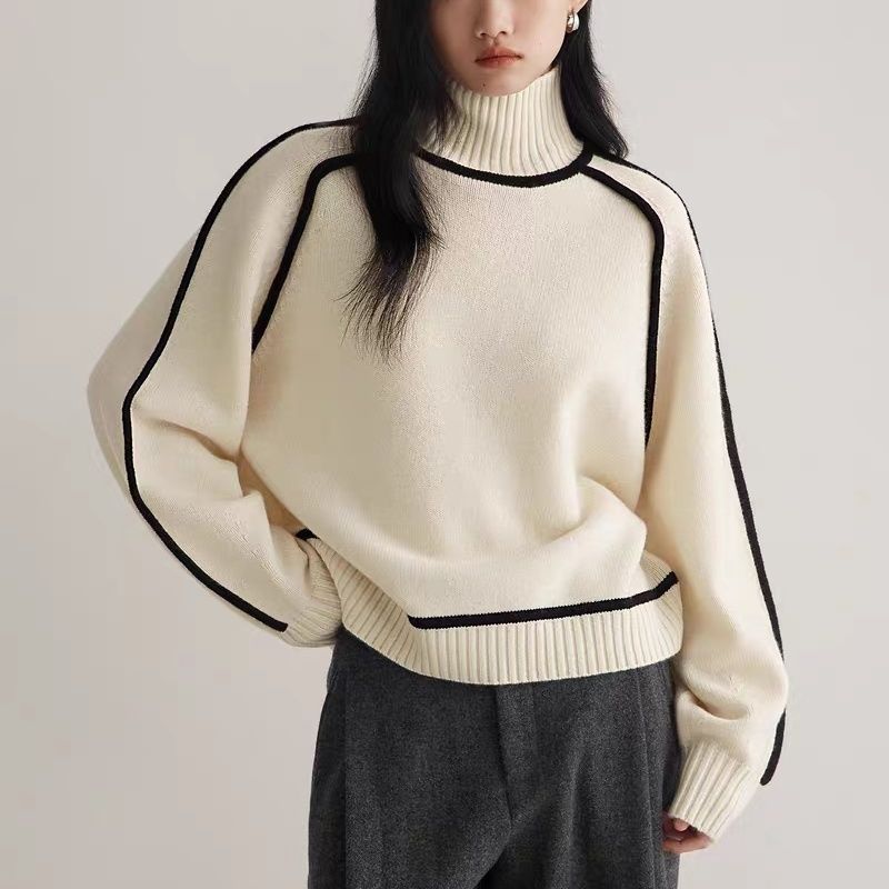 Autumn And Winter Half Turtleneck Three-dimensional Casual Loose Pullover Knitted Sweater Fashion Knit Top Outerwear - Nyaabs