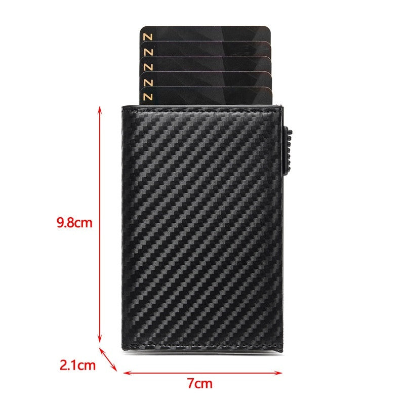 Carbon Fiber Large Capacity Automatic Aluminum Box Anti-theft Swiping Multiple Card Slots Tri Fold Card Holder Wallet - Nyaabs