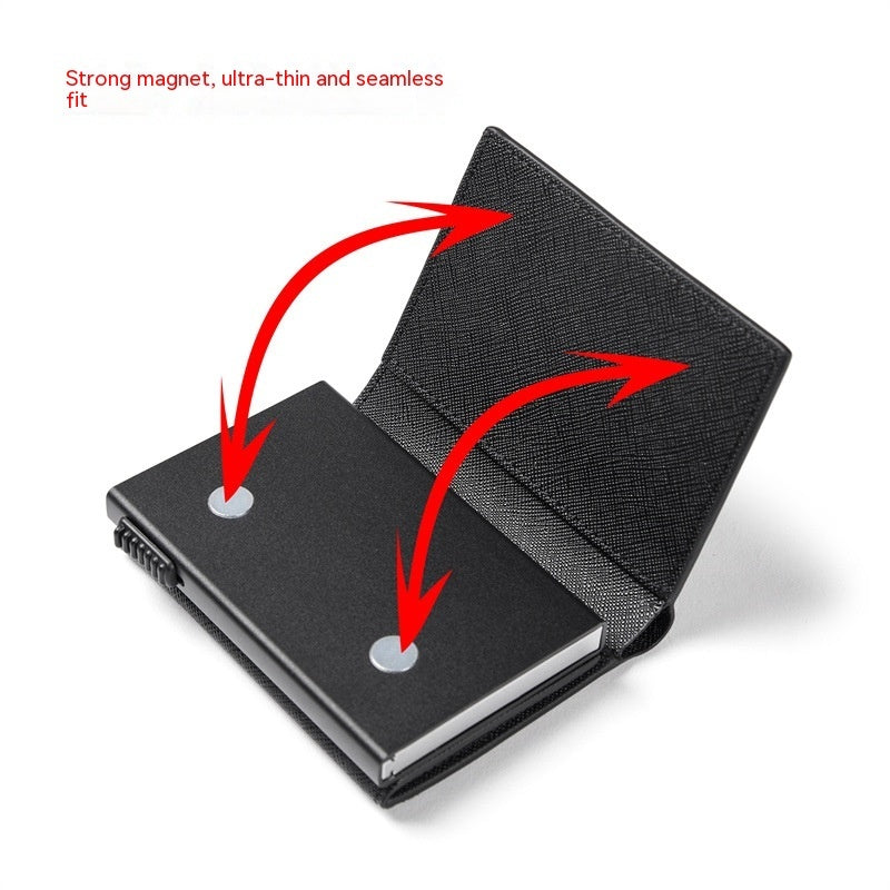 Carbon Fiber Large Capacity Automatic Aluminum Box Anti-theft Swiping Multiple Card Slots Tri Fold Card Holder Wallet - Nyaabs