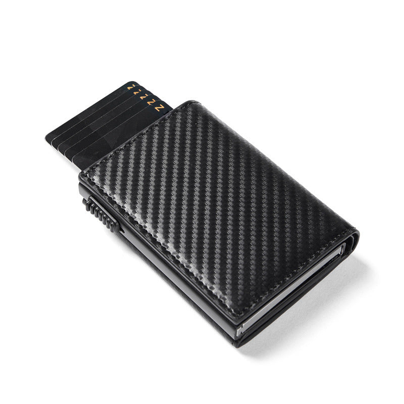 Carbon Fiber Large Capacity Automatic Aluminum Box Anti-theft Swiping Multiple Card Slots Tri Fold Card Holder Wallet - Nyaabs