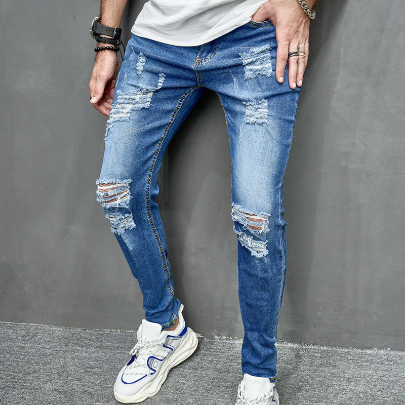 Men's Street Distressed Slim Fit Elastic Jeans - Nyaabs