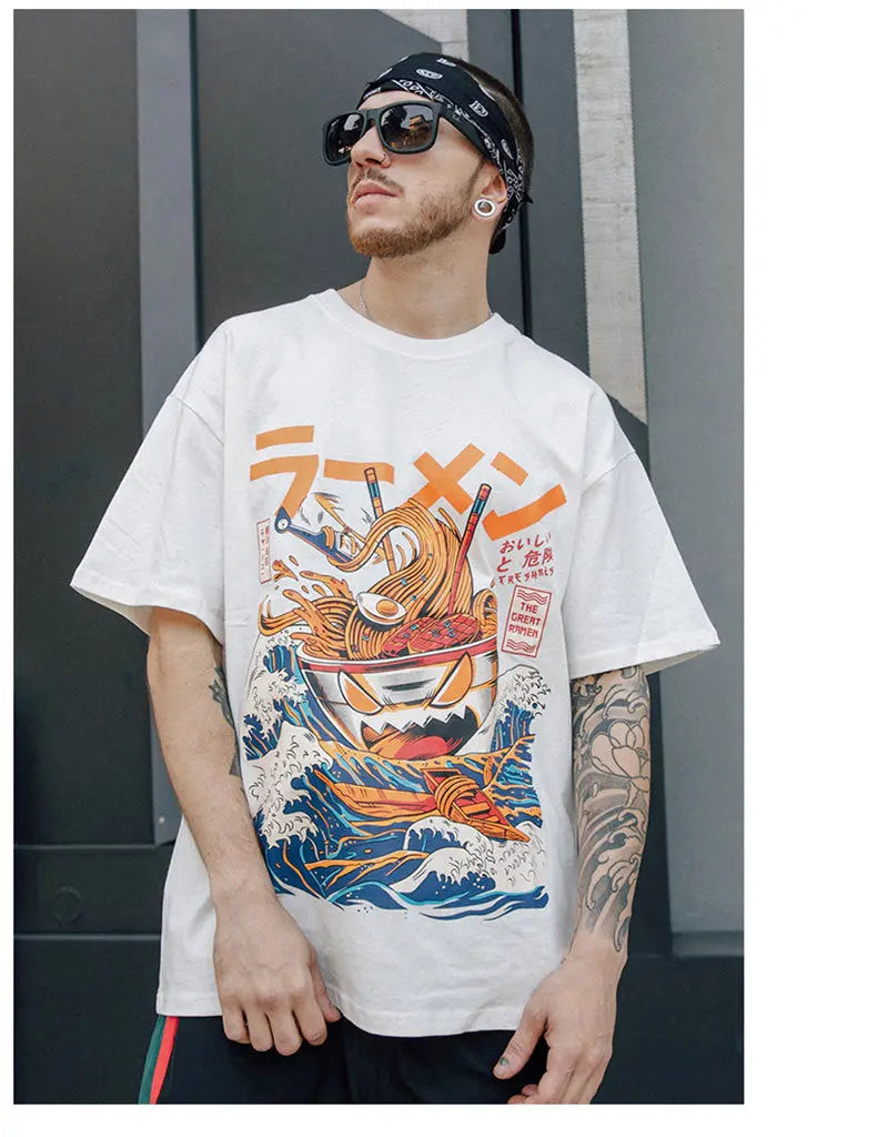 Japanese Retro Harajuku Style T-shirt Men's Short Sleeve Loose Youth Drop Shoulder Sleeves My Store