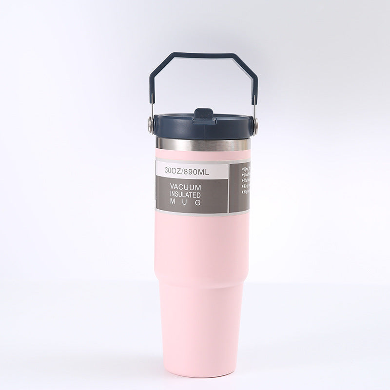 Portable Car Cup Stainless Steel Cup Travel Sports Water Bottle With Handle Cover Coffee Tumbler Cup - Nyaabs