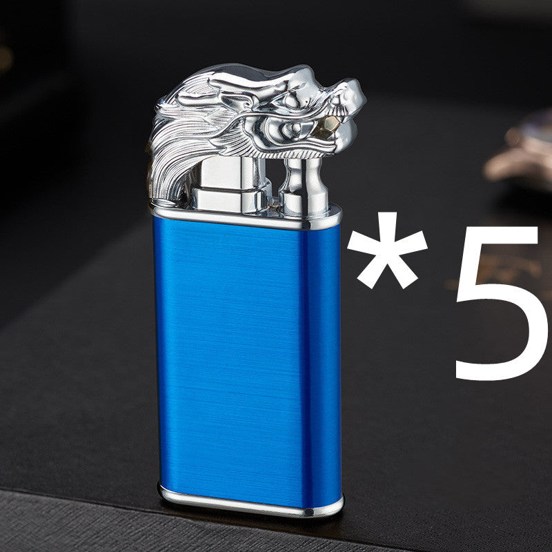 Creative Blue Flame Lighter Dolphin Dragon Tiger Double Fire Metal Winproof Lighter Inflatable Lighter nyaabs.com