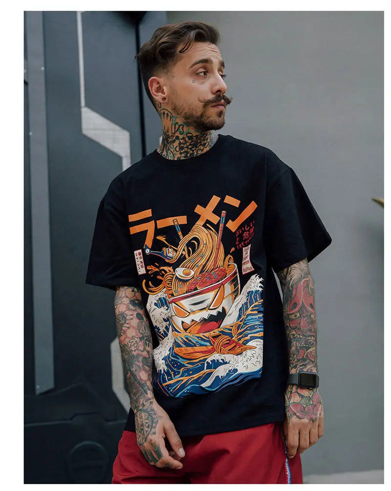 Japanese Retro Harajuku Style T-shirt Men's Short Sleeve Loose Youth Drop Shoulder Sleeves My Store