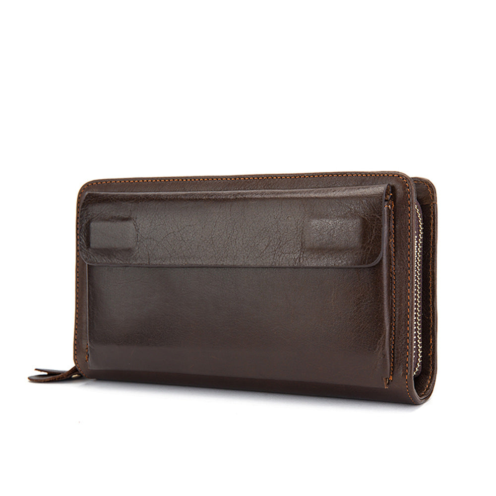 First Layer Cowhide Clutch Double Layer Zipper Wallet - Nyaabs