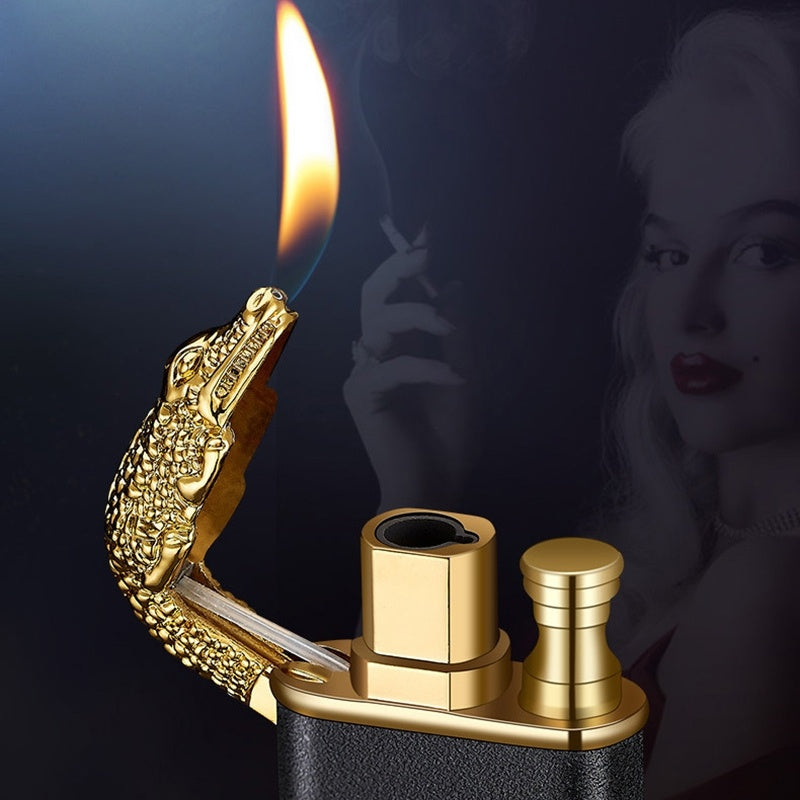 Creative Blue Flame Lighter Dolphin Dragon Tiger Double Fire Metal Winproof Lighter Inflatable Lighter nyaabs.com