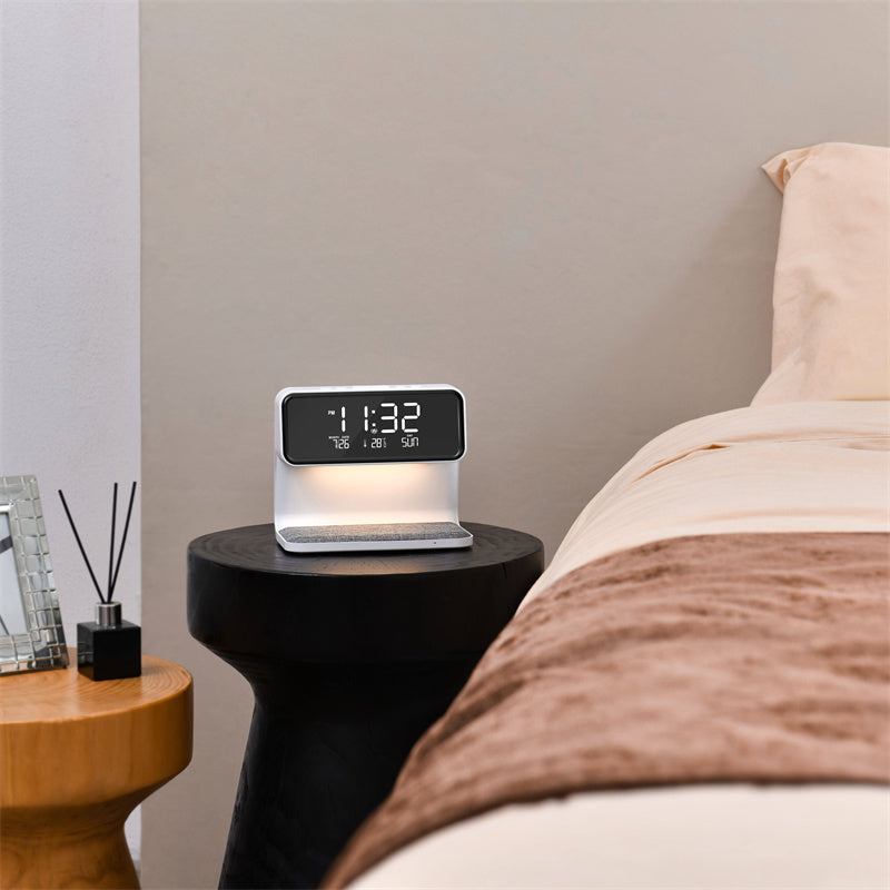 Creative 3 In 1 Bedside Lamp Wireless Charging LCD Screen Alarm Clock  Wireless Phone Charger nyaabs.com