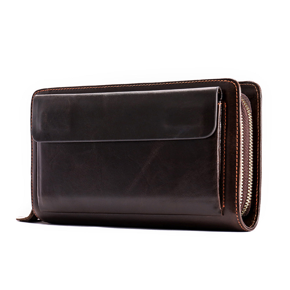 First Layer Cowhide Clutch Double Layer Zipper Wallet - Nyaabs