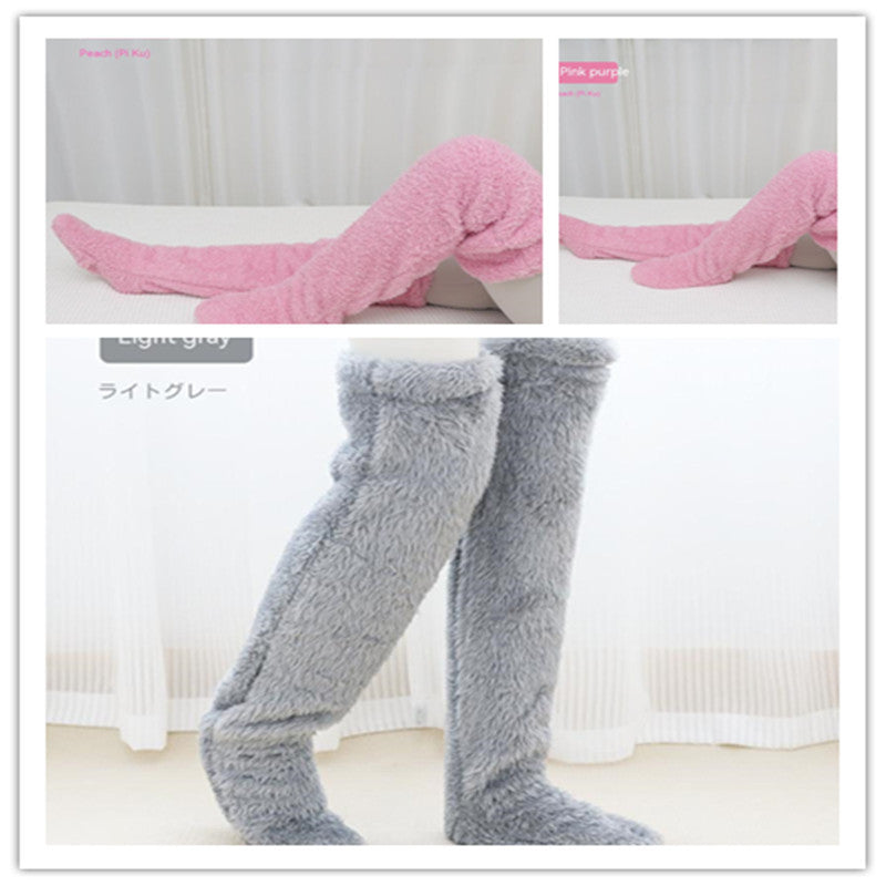 Over Knee High Fuzzy Long Socks Winter Warm Cold Leg Knee Joint Cold-proof Stockings Home Floor Sleeping Socks - Nyaabs