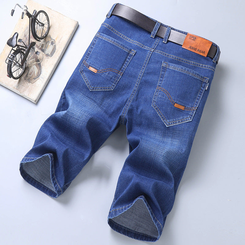 Jeans Shorts Men Elastic Straight Denim Mid Waist Loose Shorts - Nyaabs