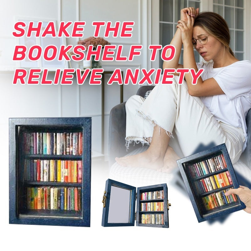 Shake Away Anxiety Bookshelf Mini Anti-Anxiety Bookshelf Ornament For Desktop Decor Stress Reliever Wooden Library Birthday Gift - Nyaabs