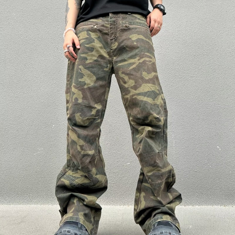 Retro Casual Loose Straight Camouflage Cargo Pants - Nyaabs