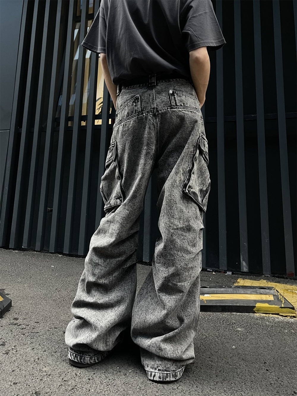 Pleated Workwear With Pocket Jeans Loose-fitting Wide-leg Trousers - Nyaabs