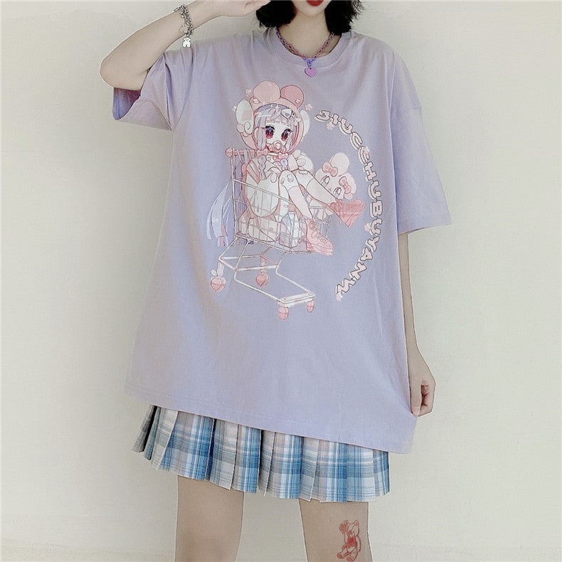 Printed Short-sleeved Soft Girl Loose Student Half-sleeved T-shirt Women - Nyaabs