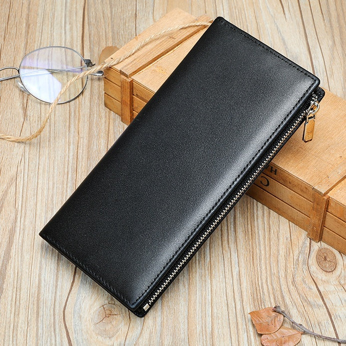 Handmade Cowhide Wallet Men's Top Layer Leather Zipper Anti-theft Swiping Large Capacity - Nyaabs