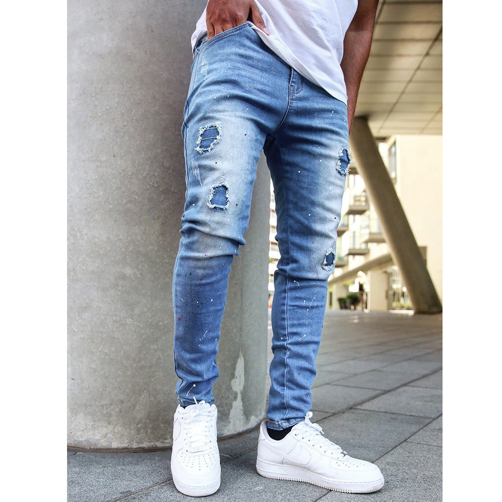 Fashion Trendy Splash-ink Skinny Men's Jeans - Nyaabs