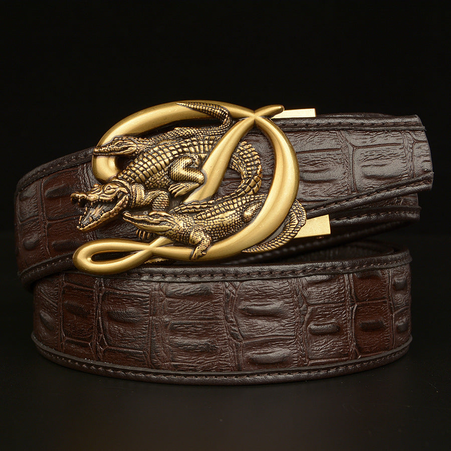 BeltCrocodile Buckle Men Belt Real Cowhide Automatic Buckle Casual - Nyaabs