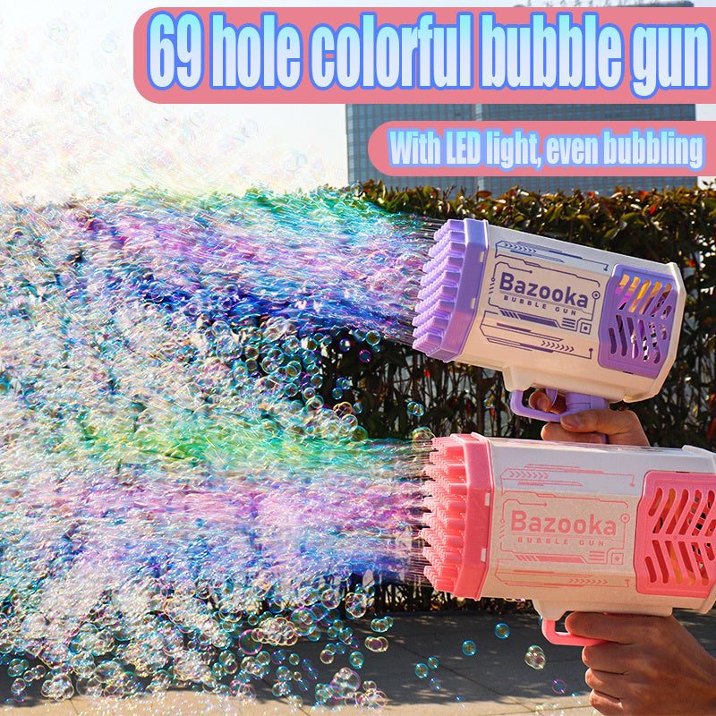 Bubble Gun Rocket 69 Holes Soap Bubbles Machine Gun Shape Automatic Blower With Light Toys For Kids Pomperos - Nyaabs