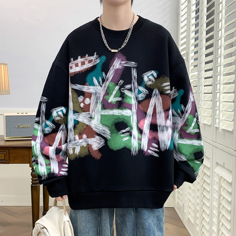 Graffiti Sweater Round Neck Loose Fashion Casual Bottoming Shirt - Nyaabs