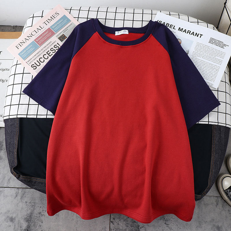 Loose And Thin Solid Color Half Sleeve T-shirt Top - Nyaabs