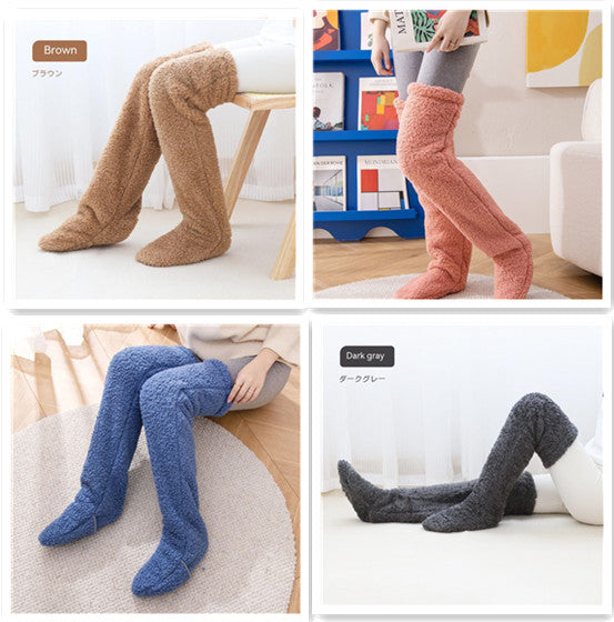 Over Knee High Fuzzy Long Socks Winter Warm Cold Leg Knee Joint Cold-proof Stockings Home Floor Sleeping Socks - Nyaabs